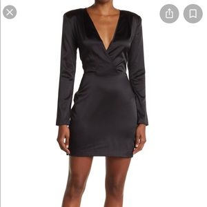 L’agence Long Sleeve Silk Blend Wrap Dress Black - Size 4